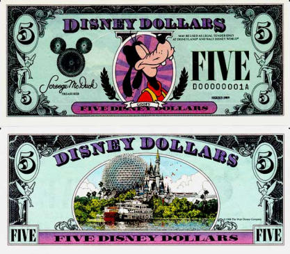 1989 $5 Disney Dollar