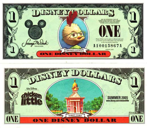 2005 $1 "Chicken Little" Disney Dollar