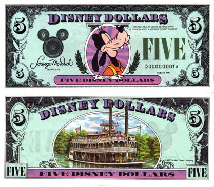 1987 $5 Disney Dollar