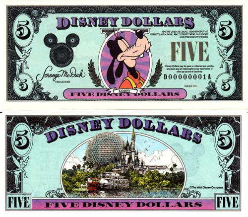 1991 $5 Disney Dollar