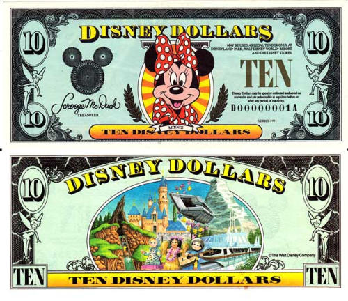 1991 $10 Disney Dollar