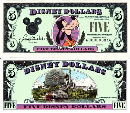 1996 $5 Disney Dollar