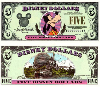 1998 $5 Disney Dollar