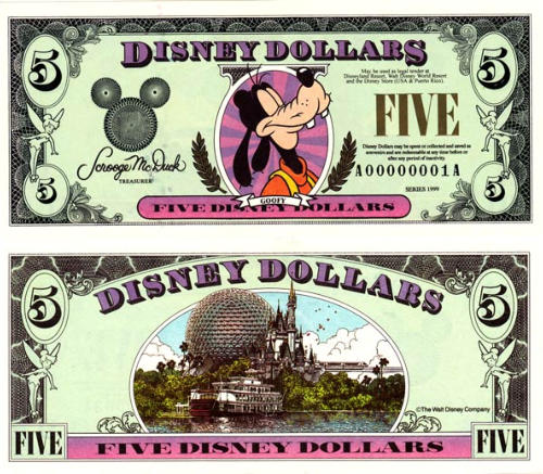 1999 $5 Disney Dollar
