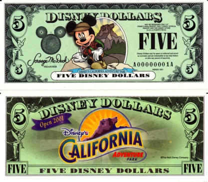 2001 $5 Disney Dollar
