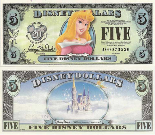2007 $5 "Aurora" Disney Dollar