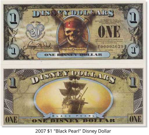 2007 $1 "Black Pearl" Disney Dollar