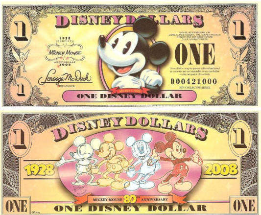 2008 $1 "Circa 1928 Mickey mouse" Disney Dollar