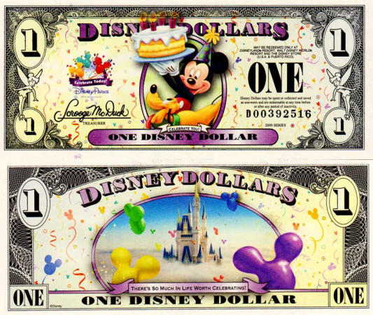 2009 $1 Pluto and Mickey Mouse holding a Cake "Celebrate You"