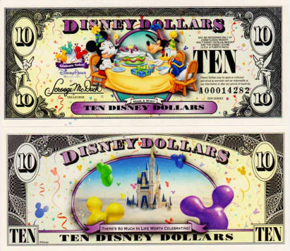 2009 $10 Donald Duck, Goofy and Mickey making a wish on a Cake  "Make a Wish" Disney Dollar
