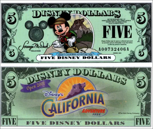 2001 $5 Disney Dollar Series "A" 