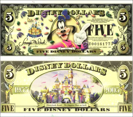 "2006" $5 Disney Dollar Series "T"