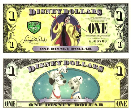 2013 $1 Cruella Deville/Pongo, Perdita, and Pepper - Error Bill