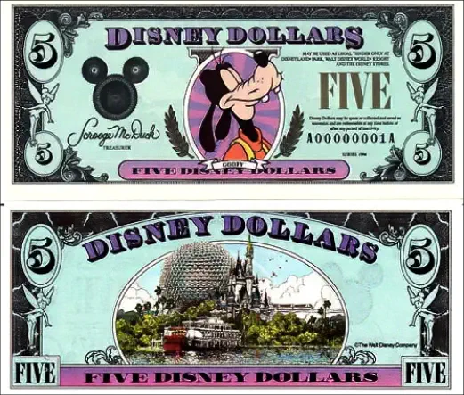 1994 $5 Disney Dollar Series "A" 